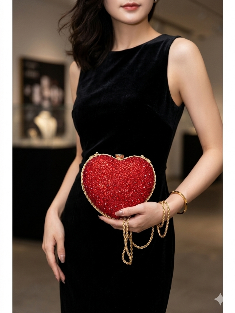 Sparkly Red Heart Evening Clutch, Prom Wedding Guest Anniversary Party Bag